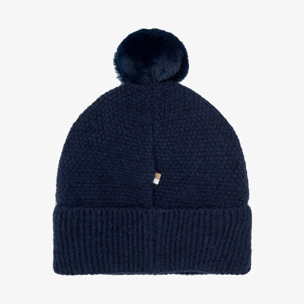 BOSS-Boys Navy Blue Knitted Pom-Pom Hat | Childrensalon