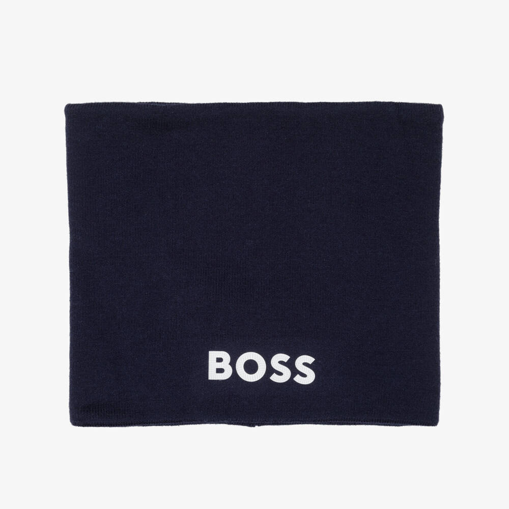 BOSS-Boys Navy Blue Knitted Snood with Textured Logo | Childrensalon