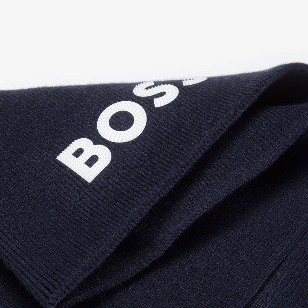 BOSS-Boys Navy Blue Knitted Snood with Textured Logo | Childrensalon