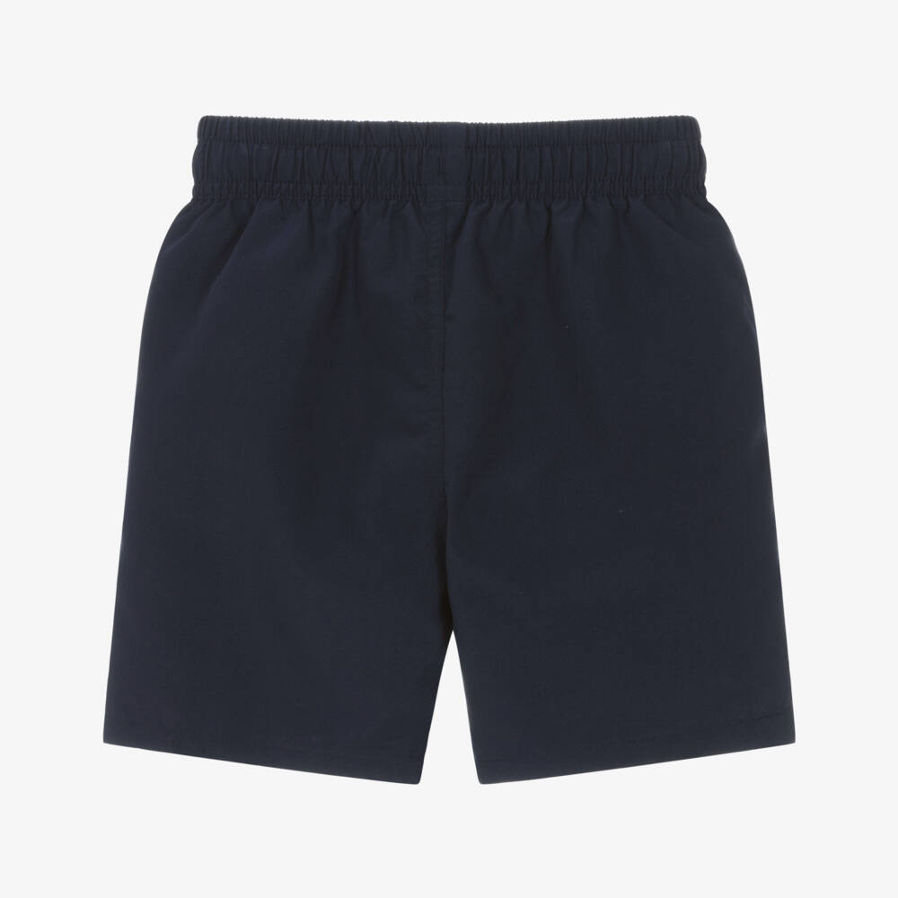 BOSS-Boys Navy Blue Logo Swim Shorts with Tricolour Detailing | Childrensalon