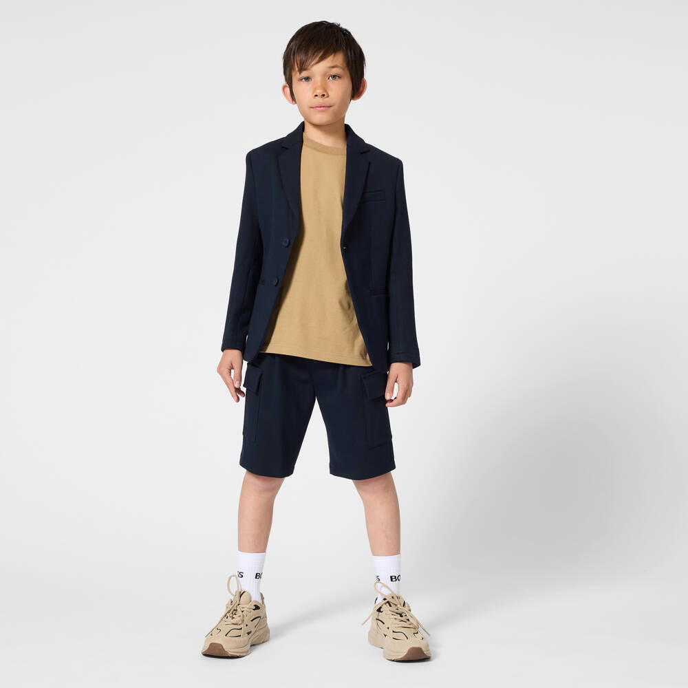 BOSS-Boys Navy Blue Milano Jersey Cargo Shorts | Childrensalon