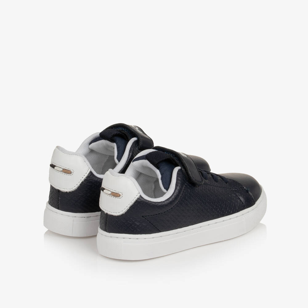 BOSS-Boys Navy Blue Monogram Pattern Trainers | Childrensalon