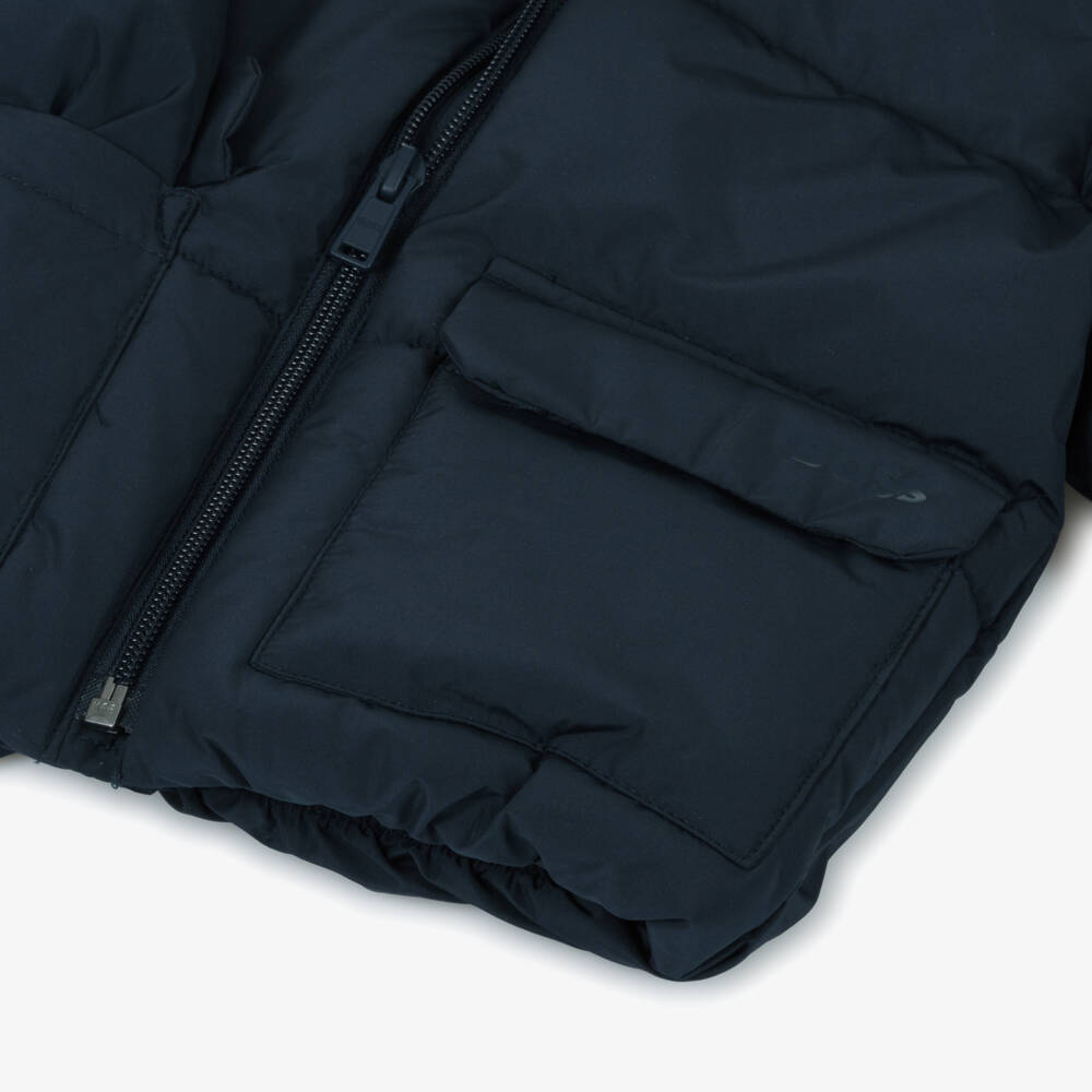 BOSS-Boys Navy Blue Puffer Jacket with Subtle Logo | Childrensalon