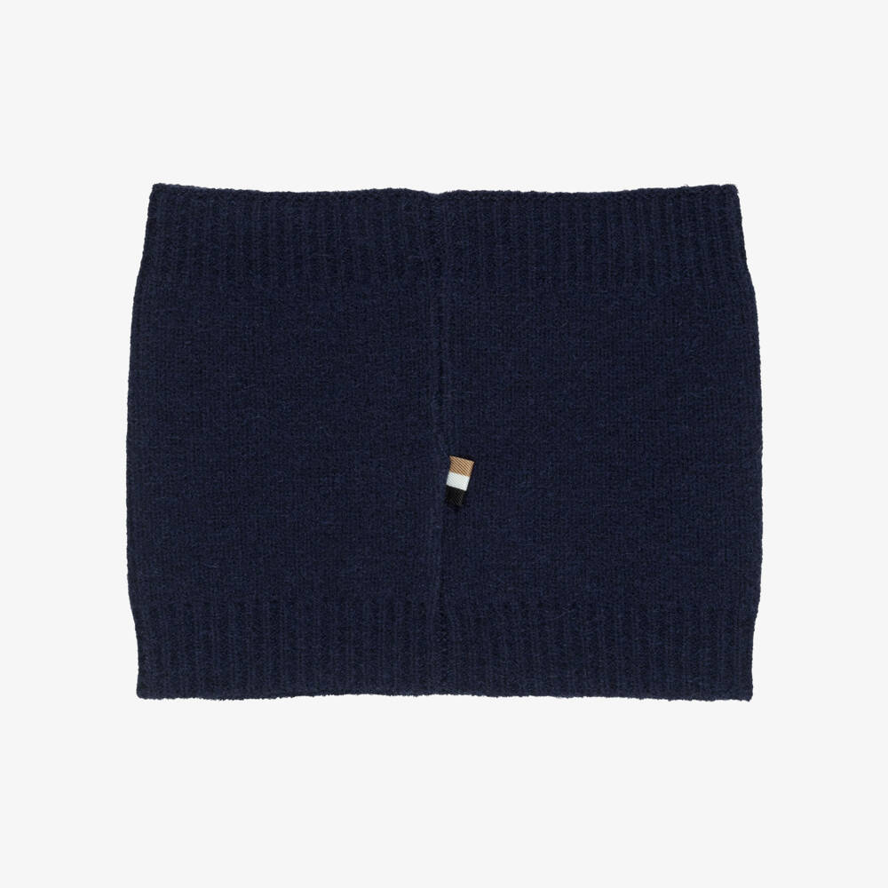 BOSS-Boys Navy Blue Ribbed Knit Snood | Childrensalon