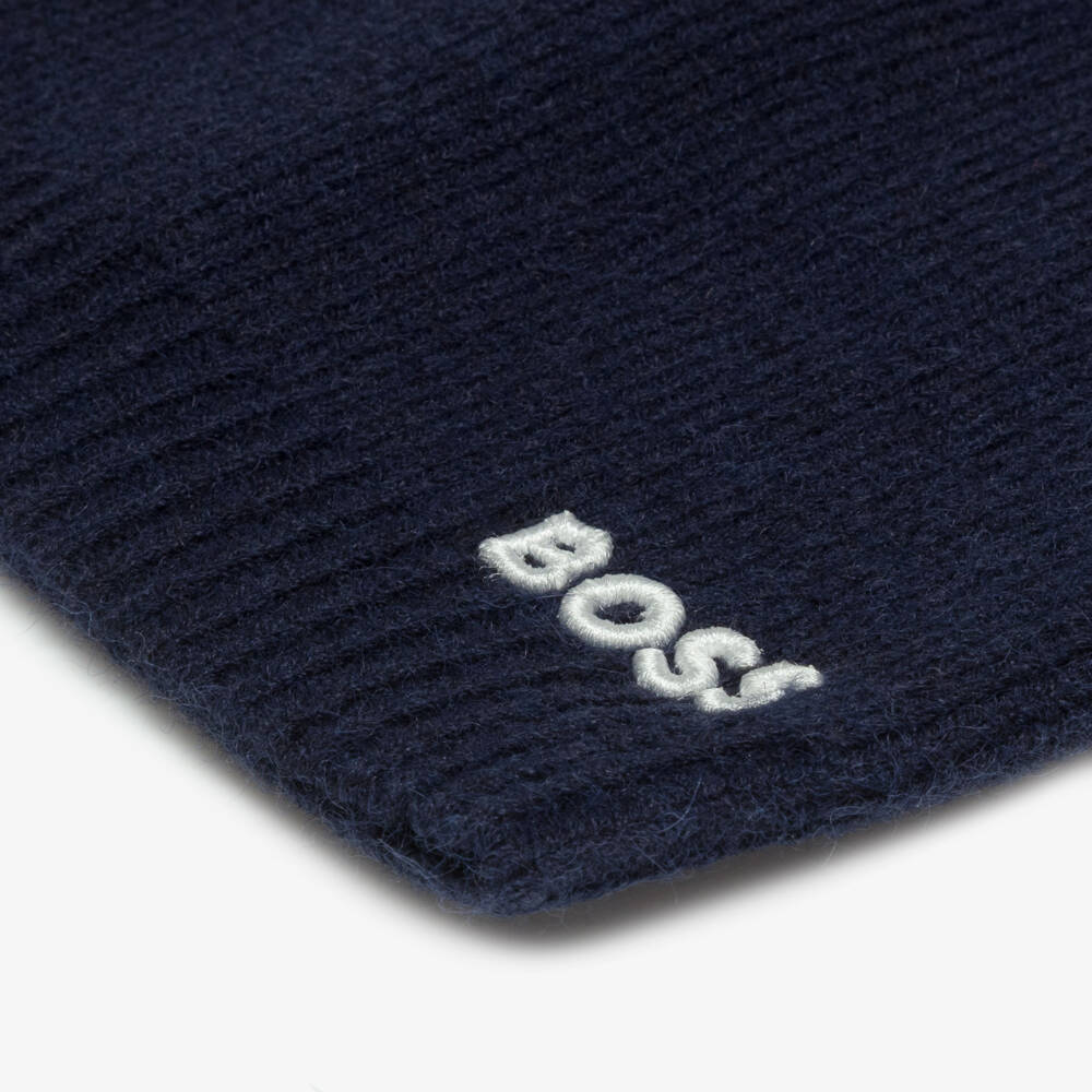 BOSS-Boys Navy Blue Ribbed Knit Snood | Childrensalon