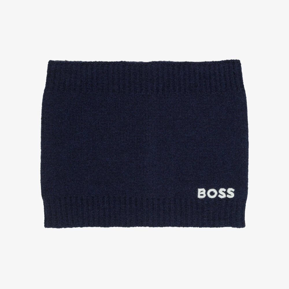 BOSS-Boys Navy Blue Ribbed Knit Snood | Childrensalon
