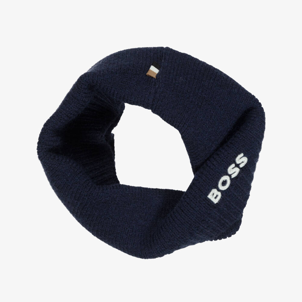 BOSS-Boys Navy Blue Ribbed Knit Snood | Childrensalon