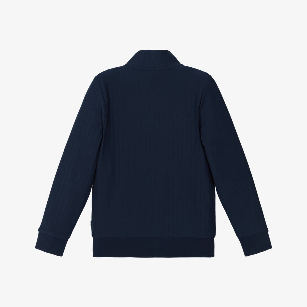 BOSS-Boys Navy Blue Ribbed Zip-Up Top | Childrensalon