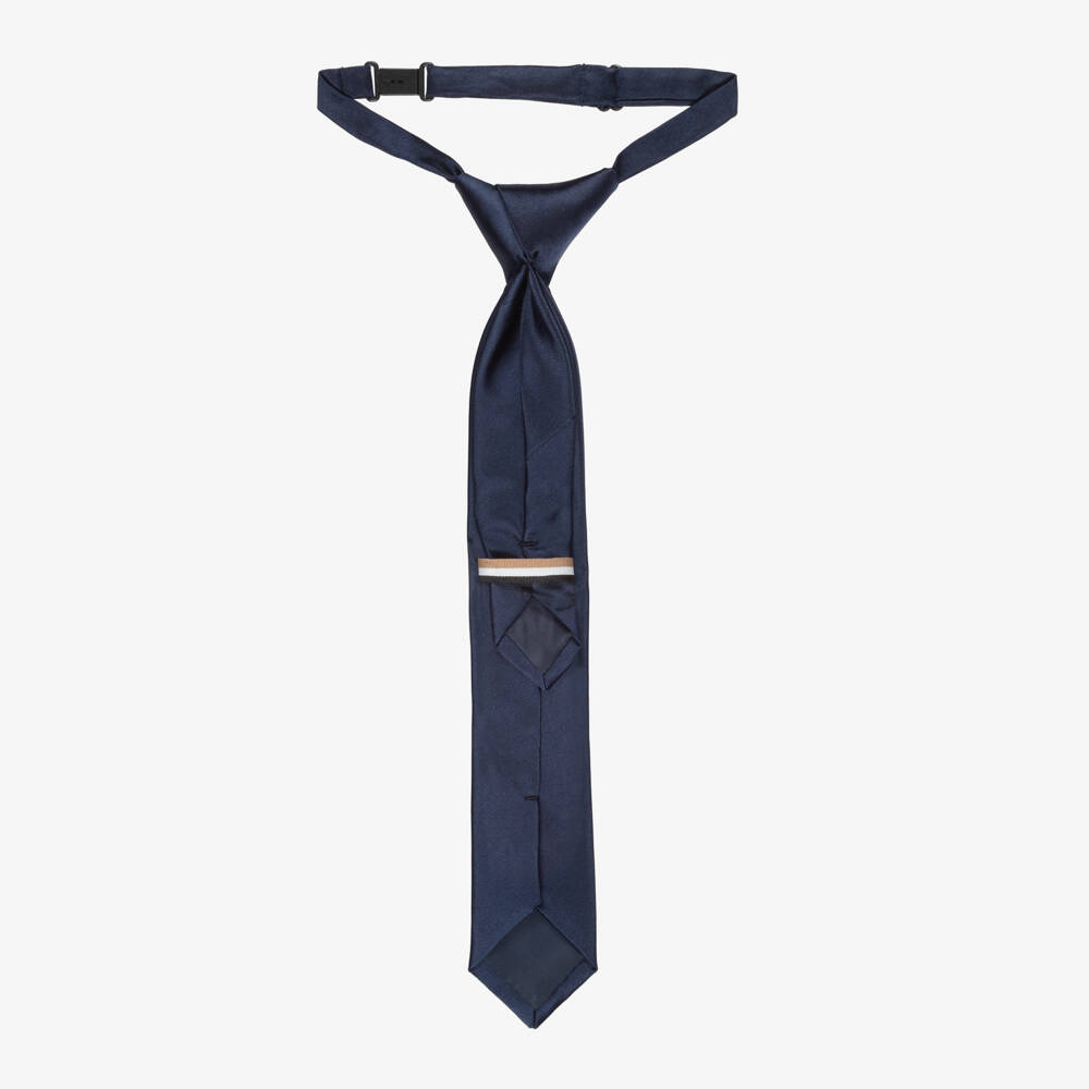 BOSS-Boys Navy Blue Satin Tie | Childrensalon