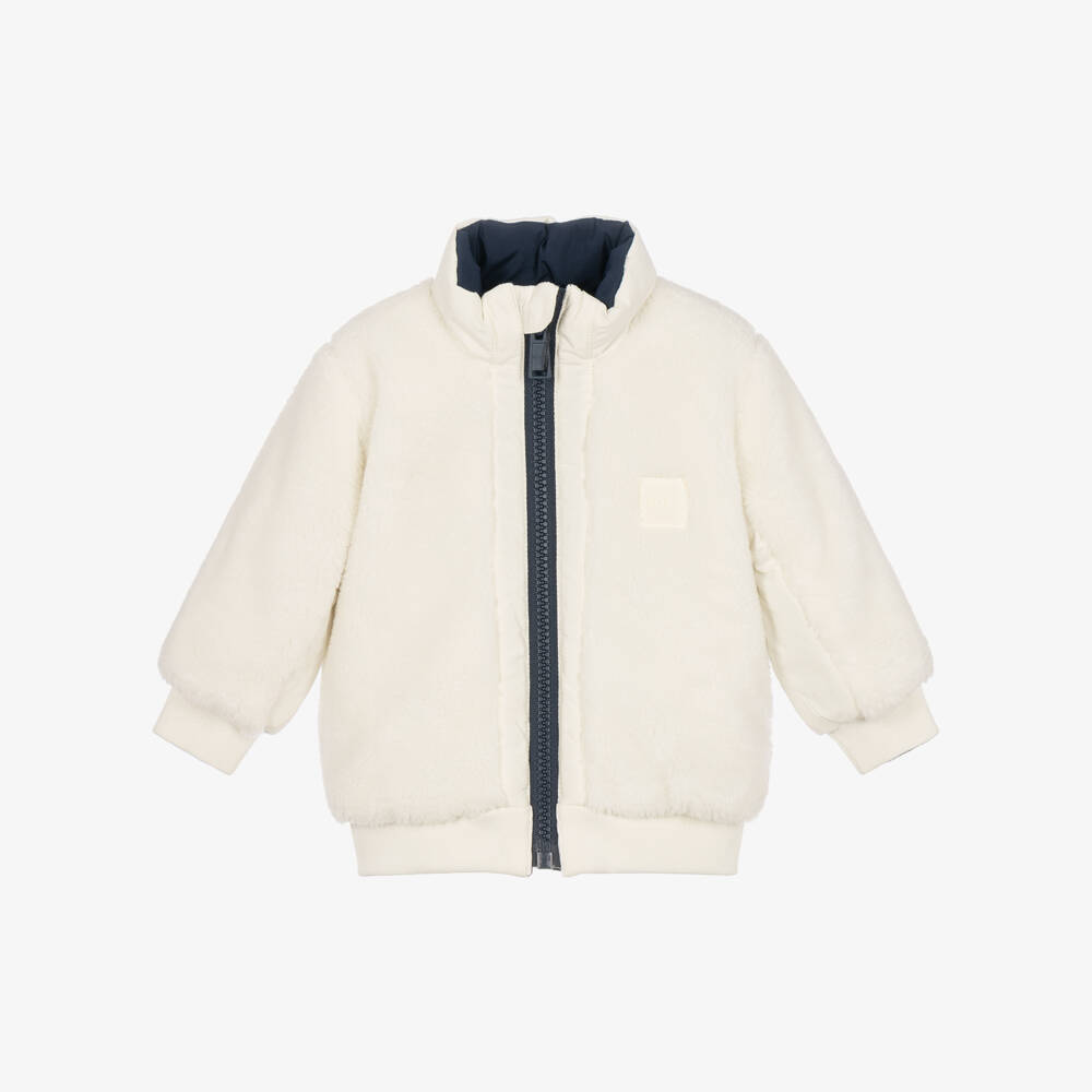 BOSS-Boys Navy Blue & Sherpa Fleece Reversible Jacket | Childrensalon