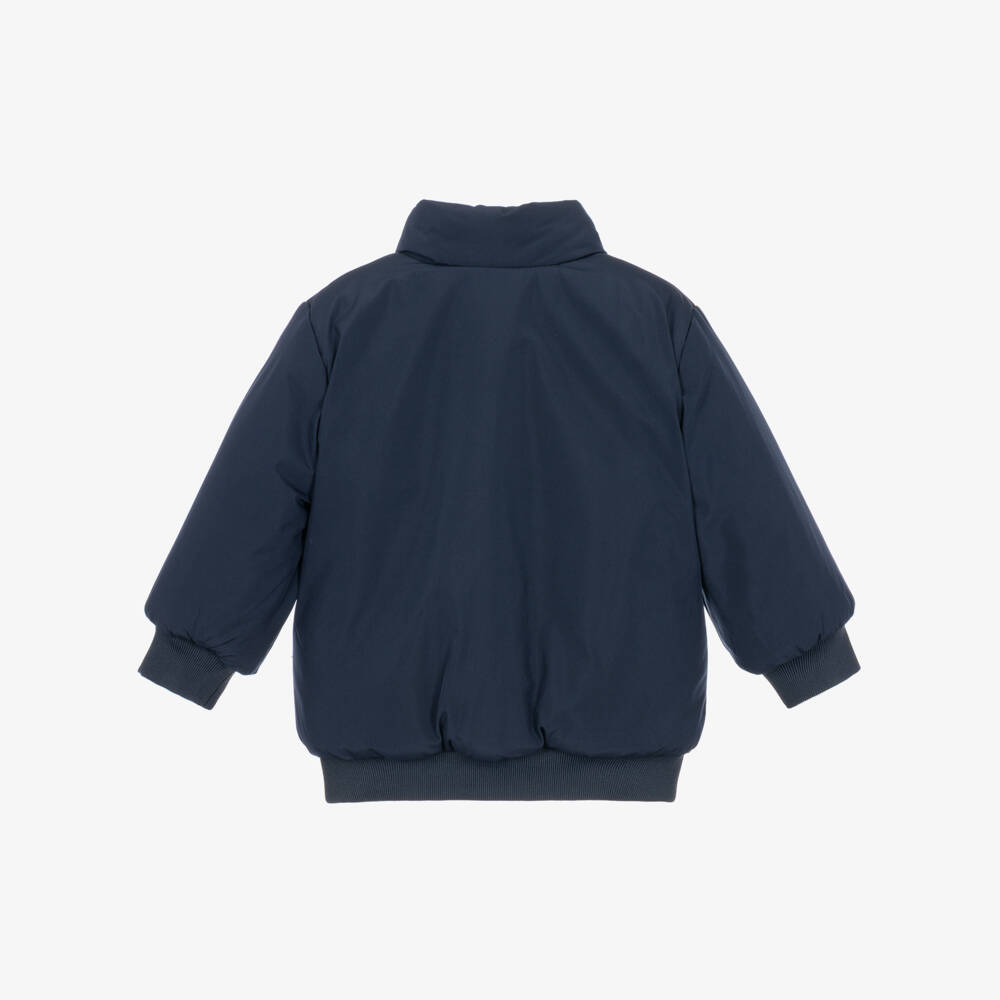 BOSS-Boys Navy Blue & Sherpa Fleece Reversible Jacket | Childrensalon
