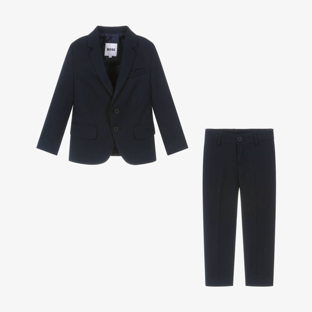 BOSS-Boys Navy Blue Single-Breasted Suit  | Childrensalon