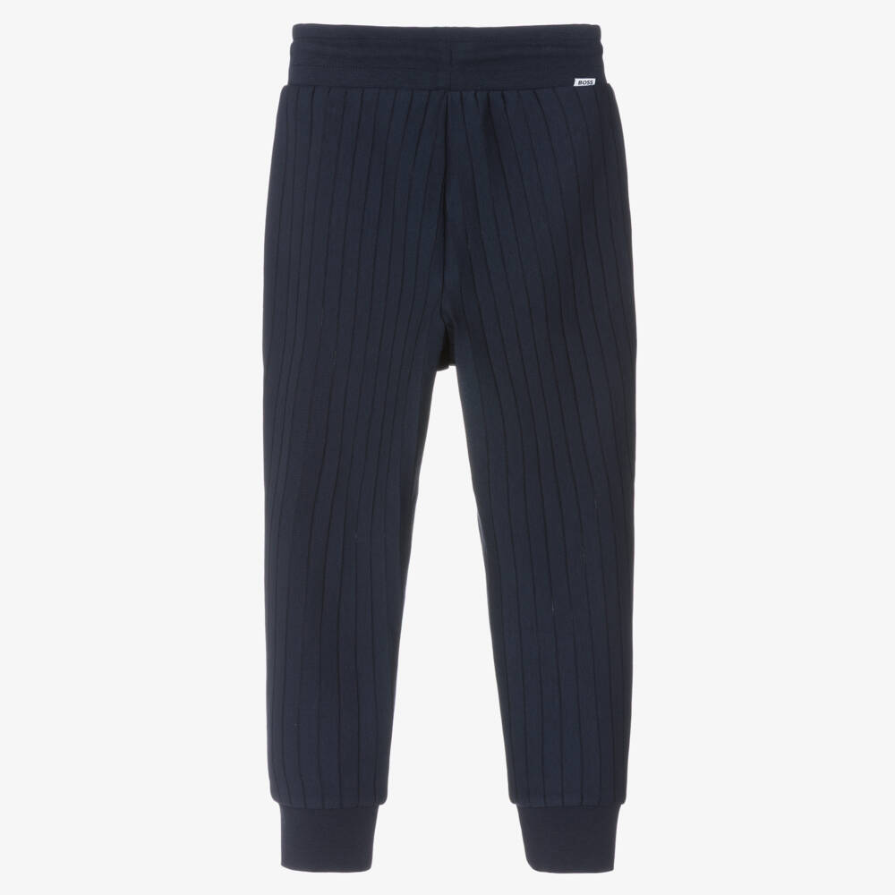 BOSS-Boys Navy Blue Striped Jersey Drawstring Joggers | Childrensalon