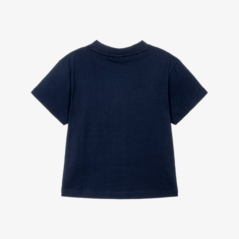 BOSS-Boys Navy Blue T-Shirt with Logo Patch | Childrensalon