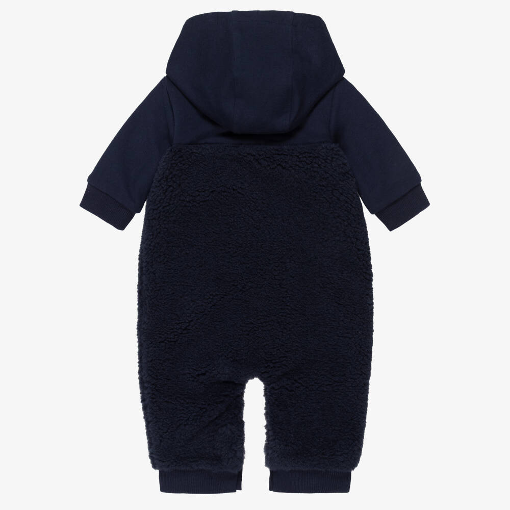 BOSS-Boys Navy Blue Teddy Fleece Pramsuit | Childrensalon