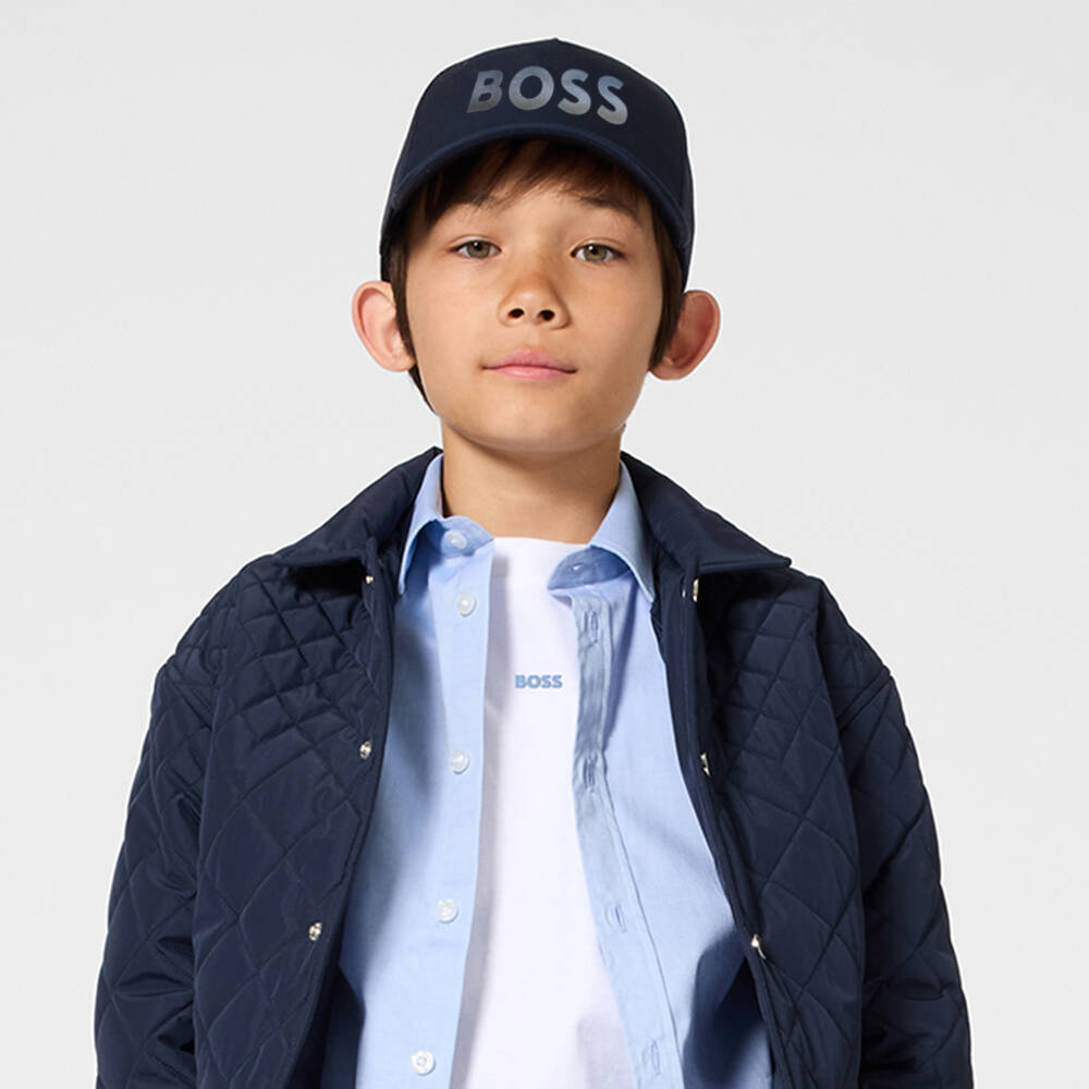 BOSS-Boys Navy Blue Twill Ombré Logo Cap | Childrensalon