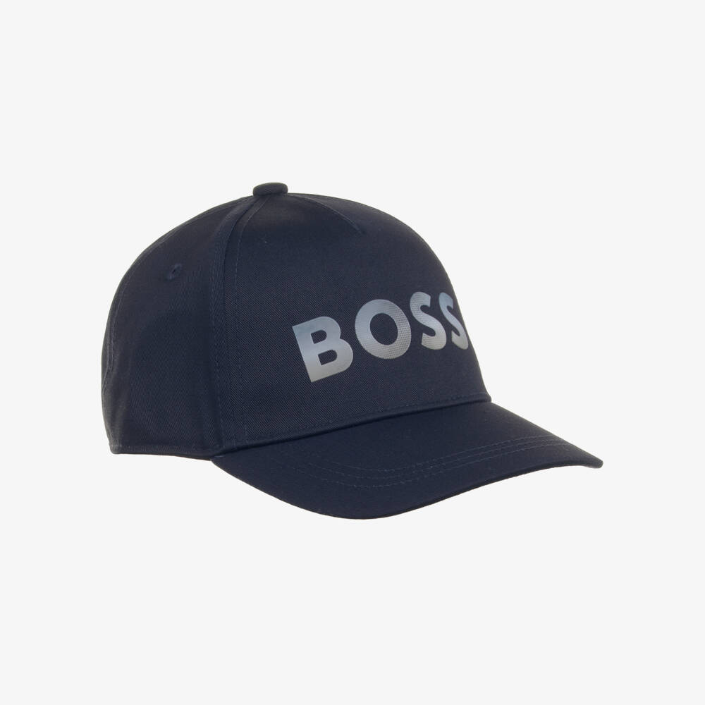 BOSS-Boys Navy Blue Twill Ombré Logo Cap | Childrensalon