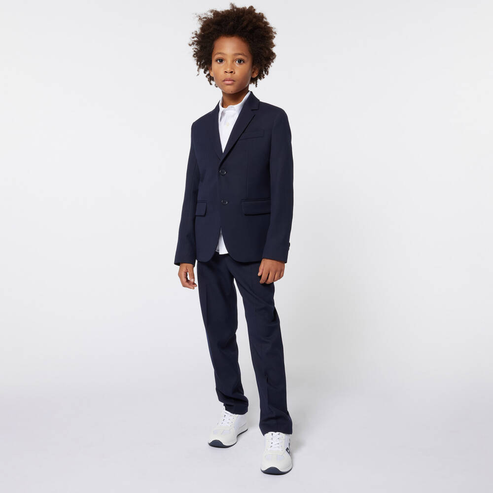 BOSS-Boys Navy Blue Twill Suit  | Childrensalon