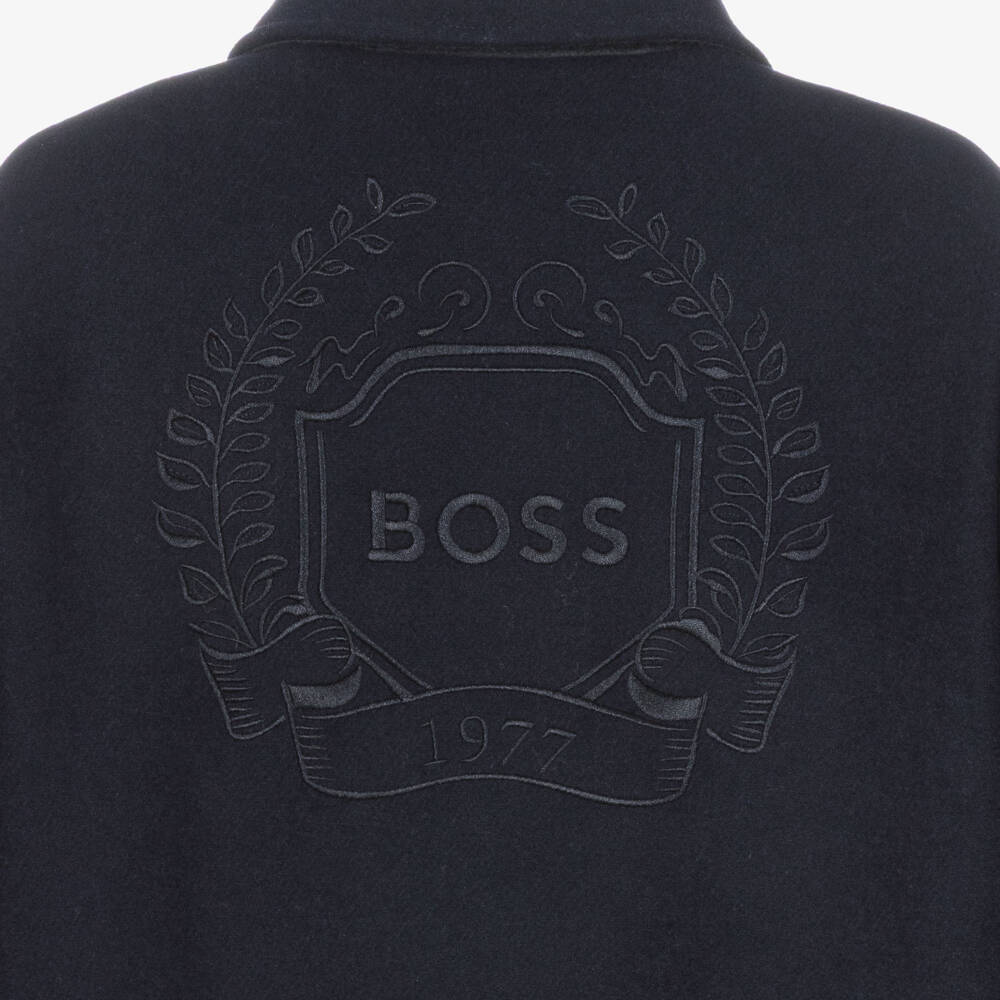 BOSS-Boys Navy Blue Varsity Jacket with Crest Embroidery | Childrensalon