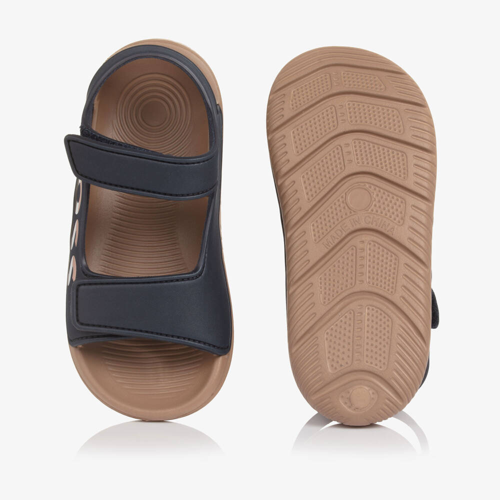 BOSS-Boys Navy Blue Velcro Sandals with Logo | Childrensalon