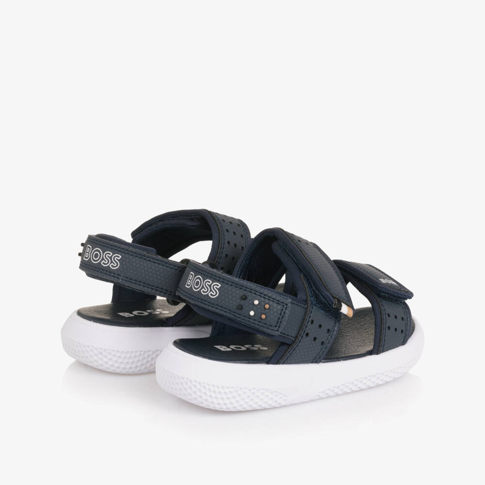 BOSS-صندل بشريط لاصق وطبعة شعار لون كحلي للأولاد | Childrensalon