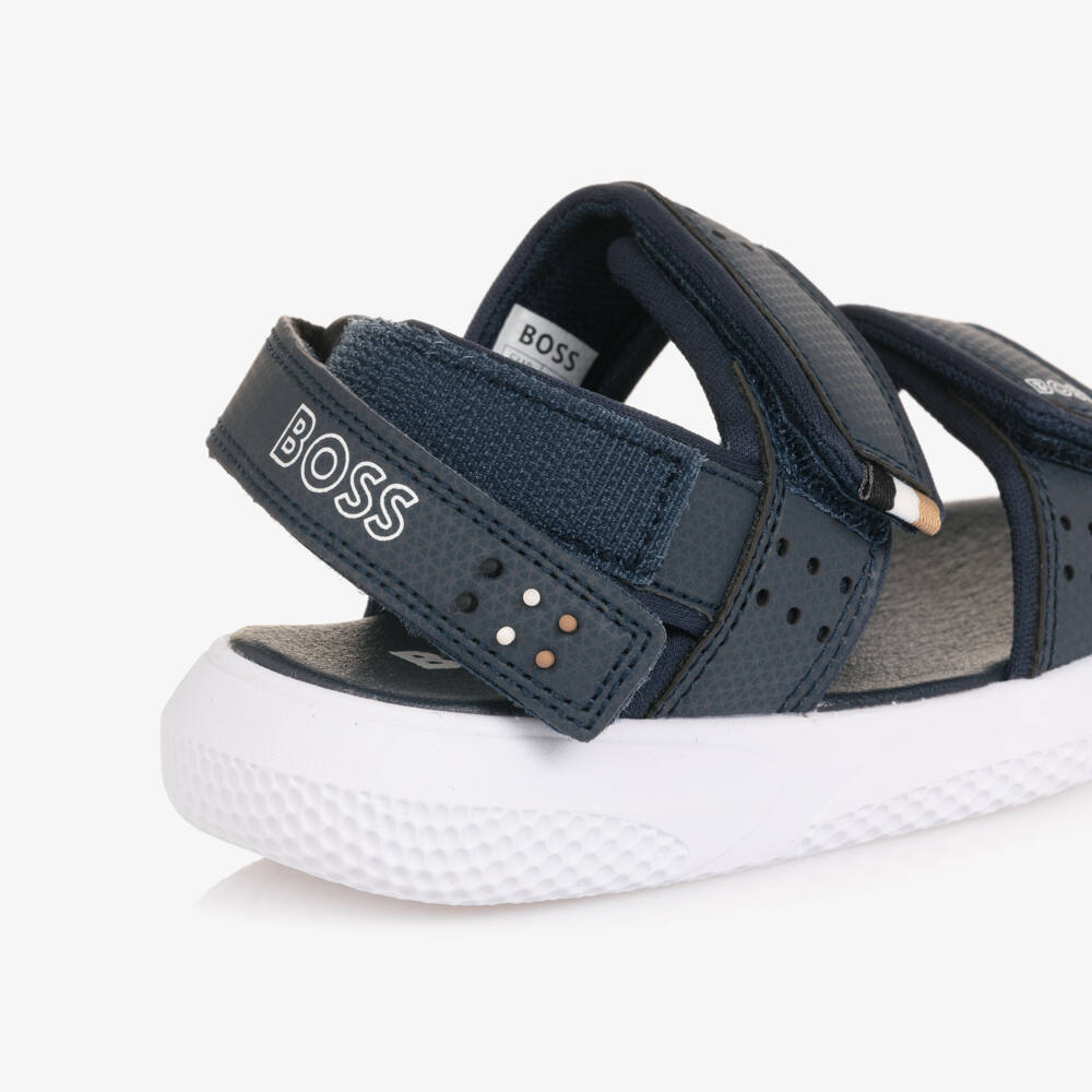 BOSS-صندل بشريط لاصق وطبعة شعار لون كحلي للأولاد | Childrensalon