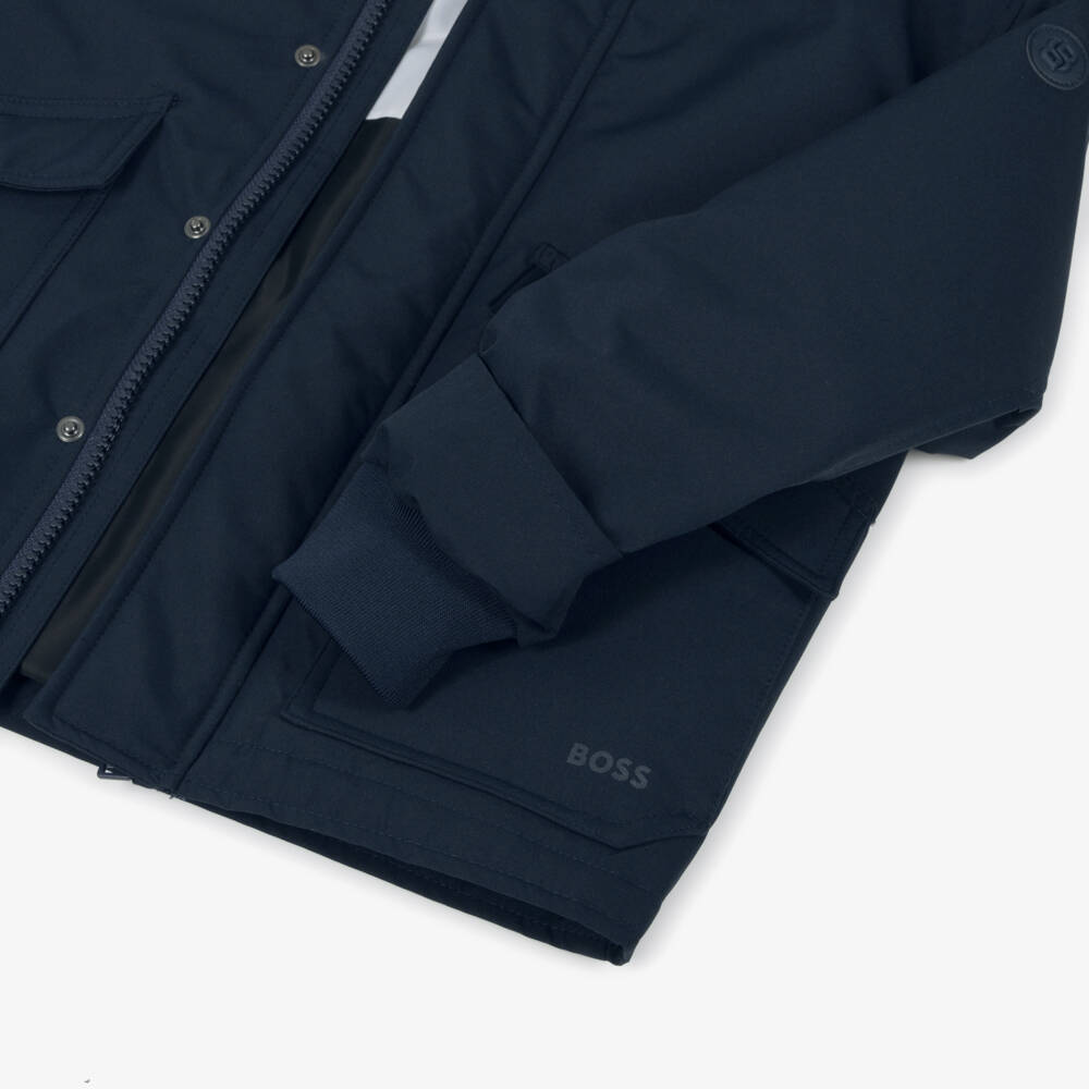 BOSS-Boys Navy Blue Water-Repellent Jacket | Childrensalon