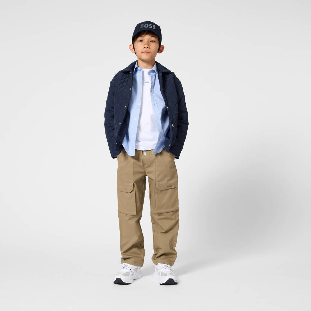 BOSS-Boys Navy Blue Water Repellent Quilted Jacket | Childrensalon