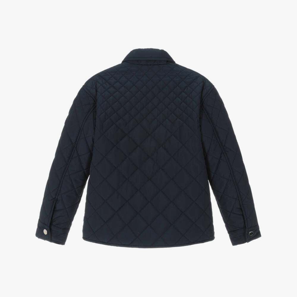 BOSS-Boys Navy Blue Water Repellent Quilted Jacket | Childrensalon