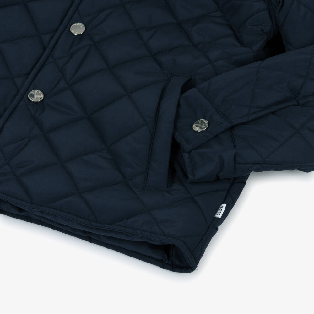 BOSS-Boys Navy Blue Water Repellent Quilted Jacket | Childrensalon