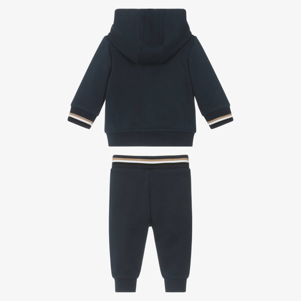 BOSS-Boys Navy Blue Zip-Up Hooded Tracksuit | Childrensalon