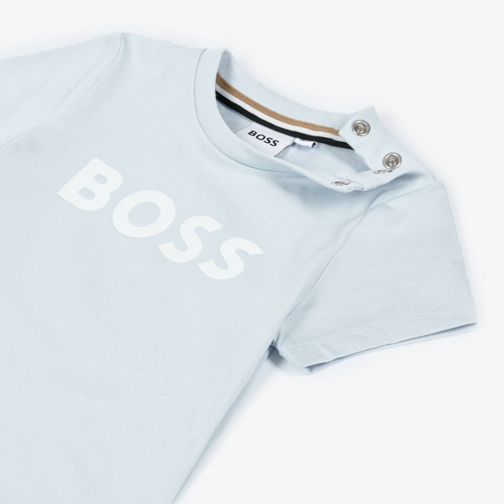 BOSS-تيشيرت قطن لون أزرق فاتح للأولاد | Childrensalon