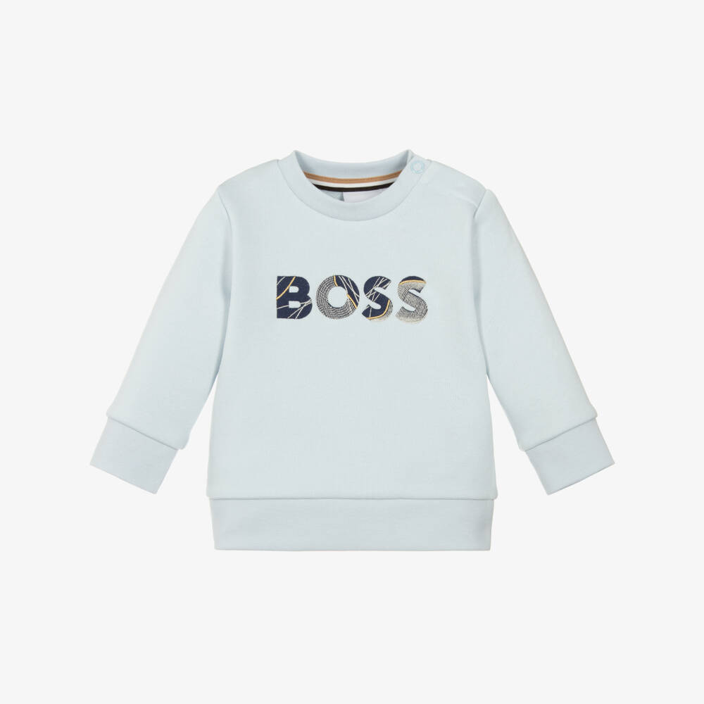 BOSS-Boys Pale Blue Embroidered Logo Sweatshirt | Childrensalon