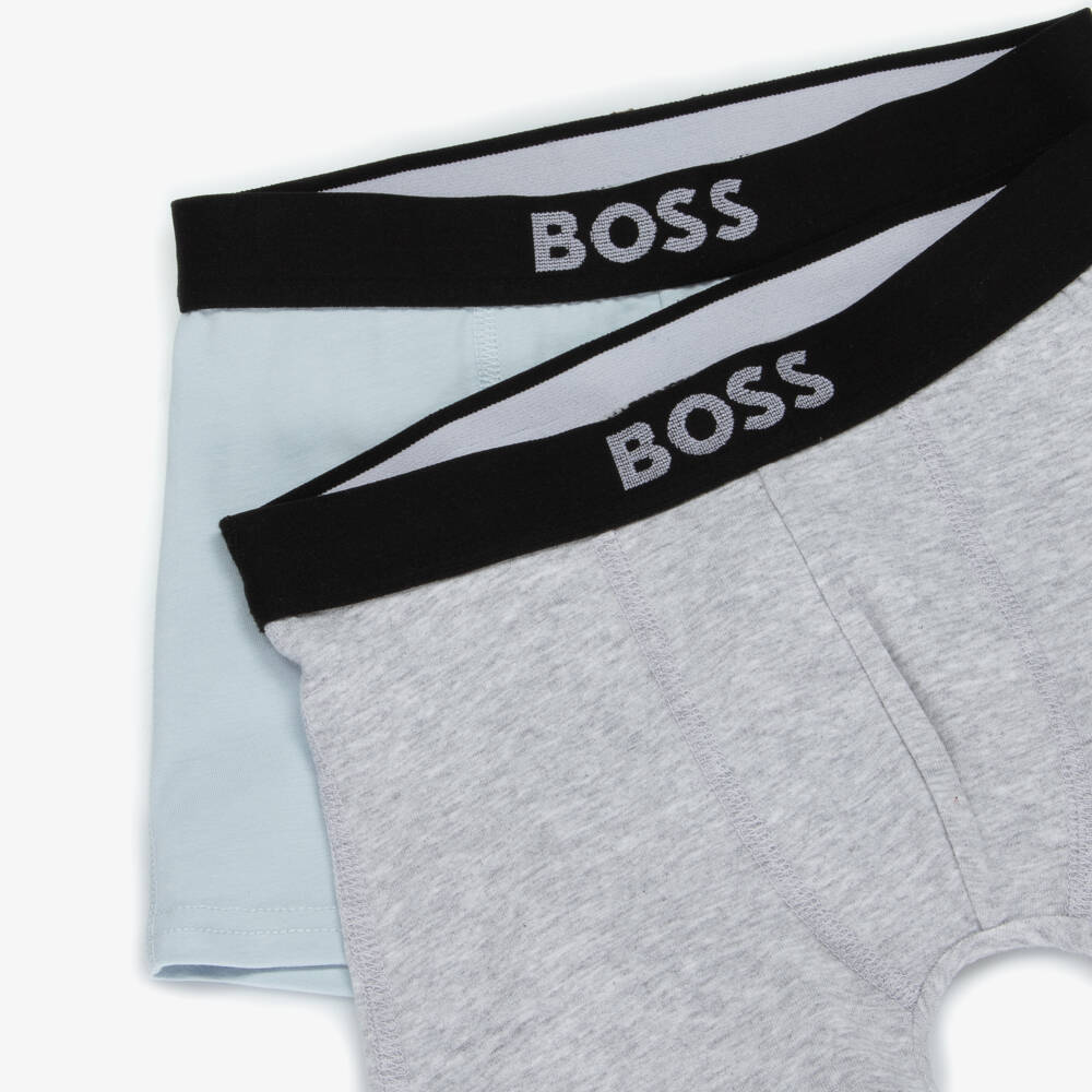 BOSS-Boys Pale Blue & Grey Cotton Jersey Boxers (2 Pack) | Childrensalon