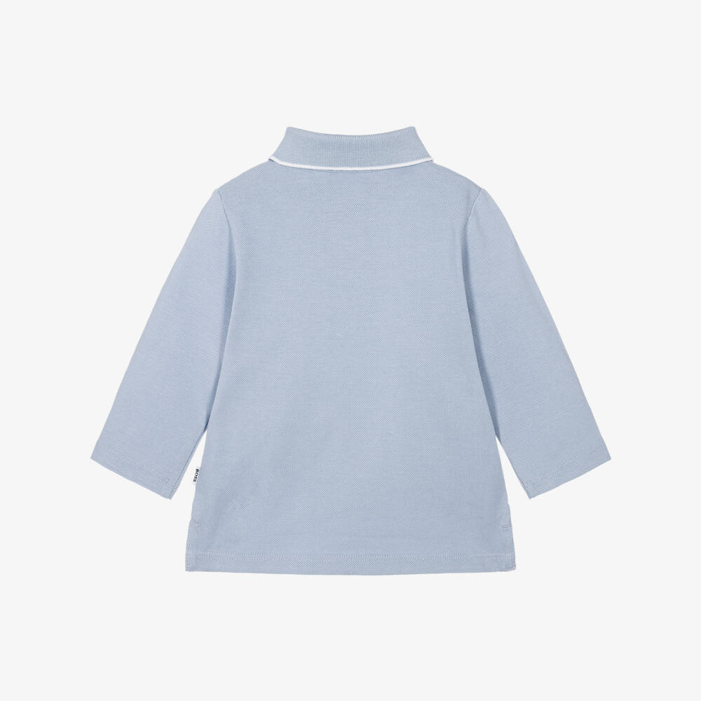 BOSS-Boys Pale Blue Long Sleeve Polo Shirt | Childrensalon