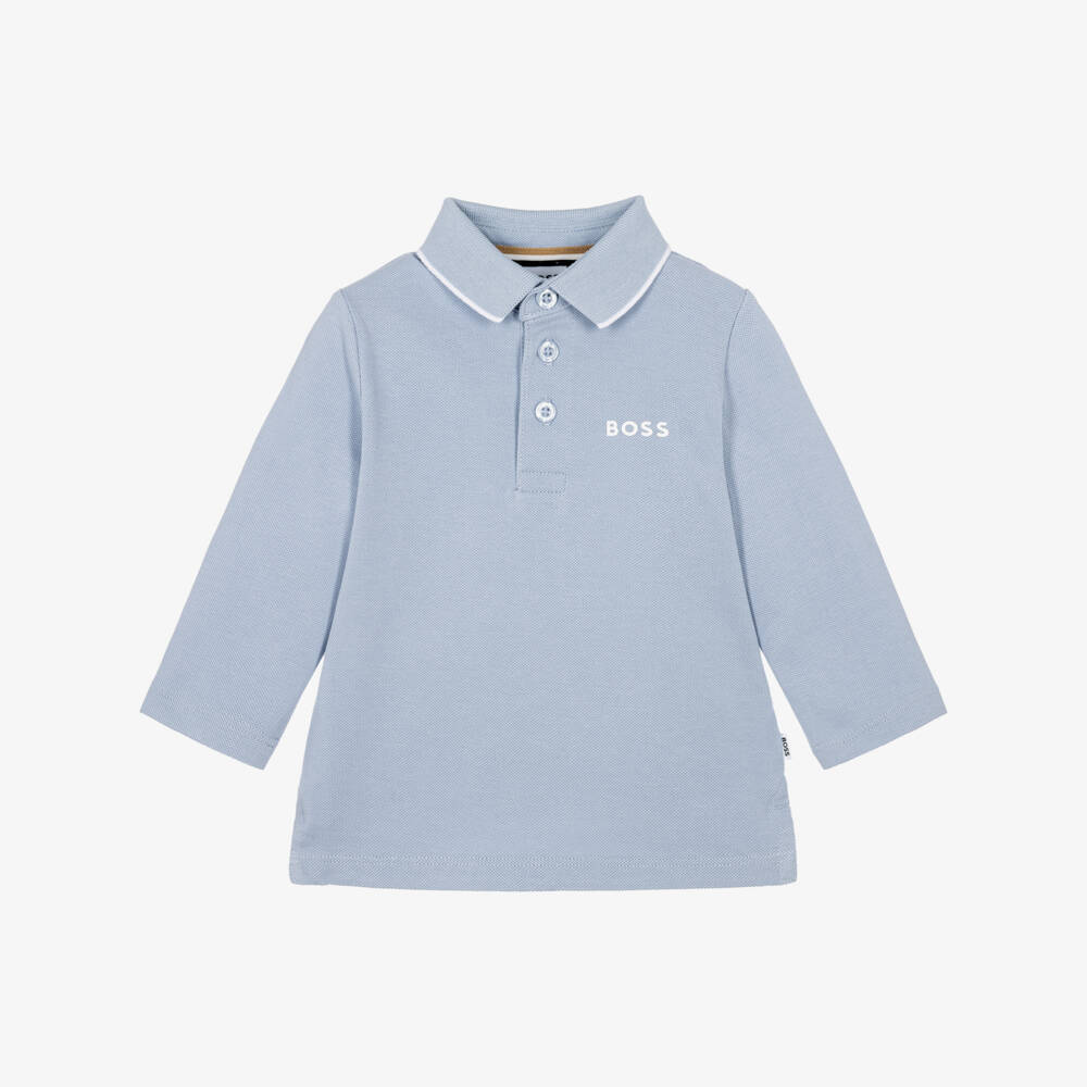 BOSS-Boys Pale Blue Long Sleeve Polo Shirt | Childrensalon
