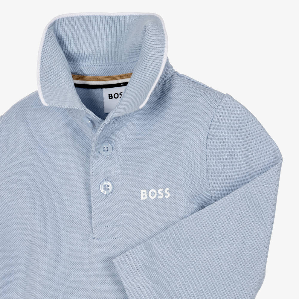 BOSS-Boys Pale Blue Long Sleeve Polo Shirt | Childrensalon