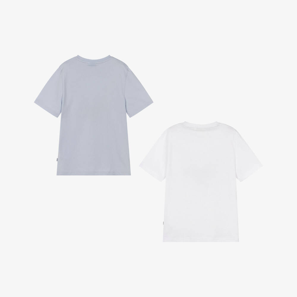 BOSS-تيشيرت قطن بشعار لون أزرق وأبيض للأولاد (عدد 2) | Childrensalon