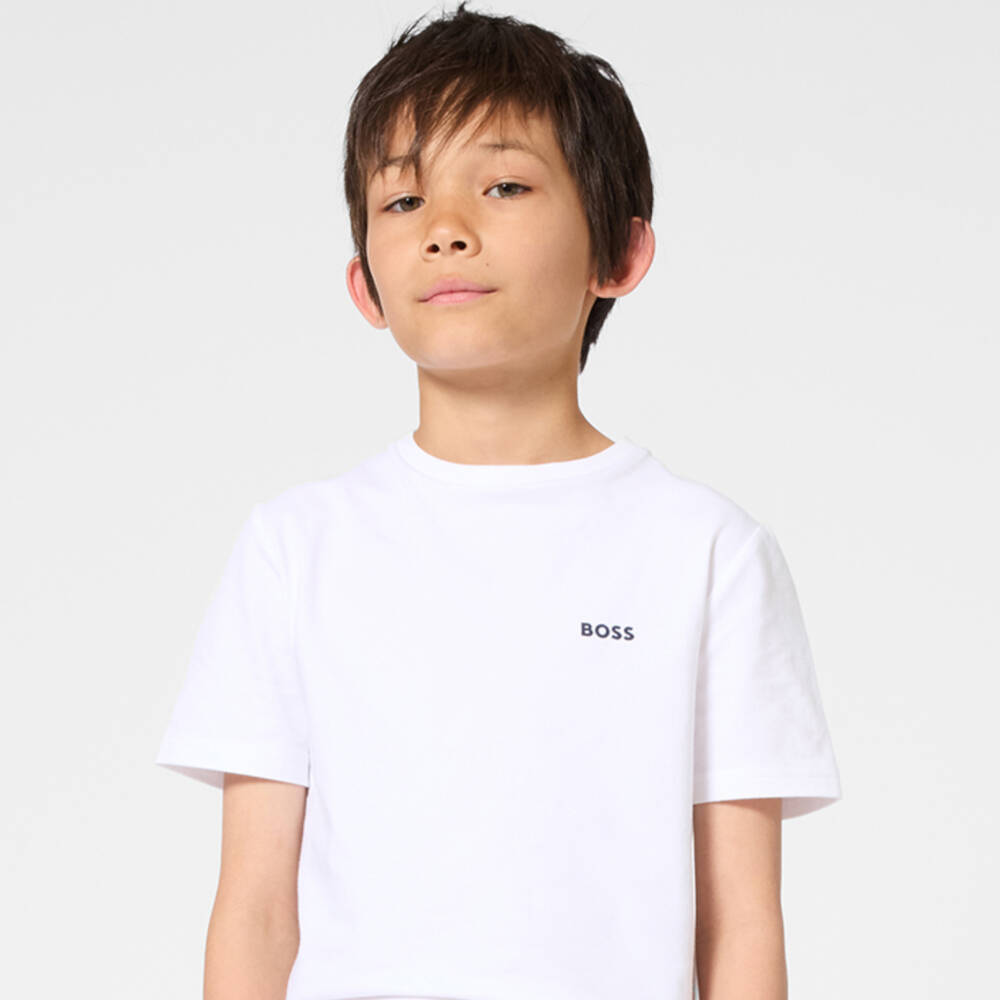 BOSS-Boys Pale Blue & White Cotton Logo T-Shirts (2 Pack) | Childrensalon