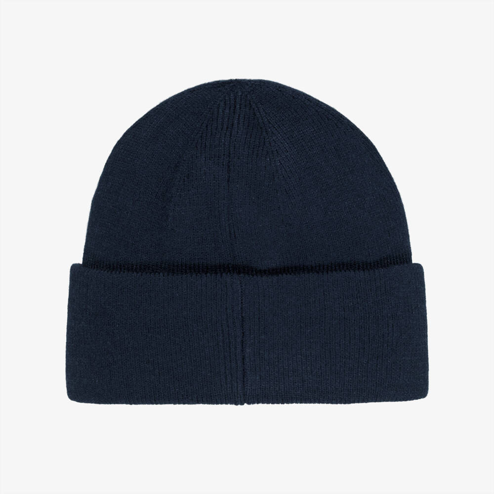 BOSS-Boys Ribbed Knit Beanie Hat in Dark Navy Blue | Childrensalon