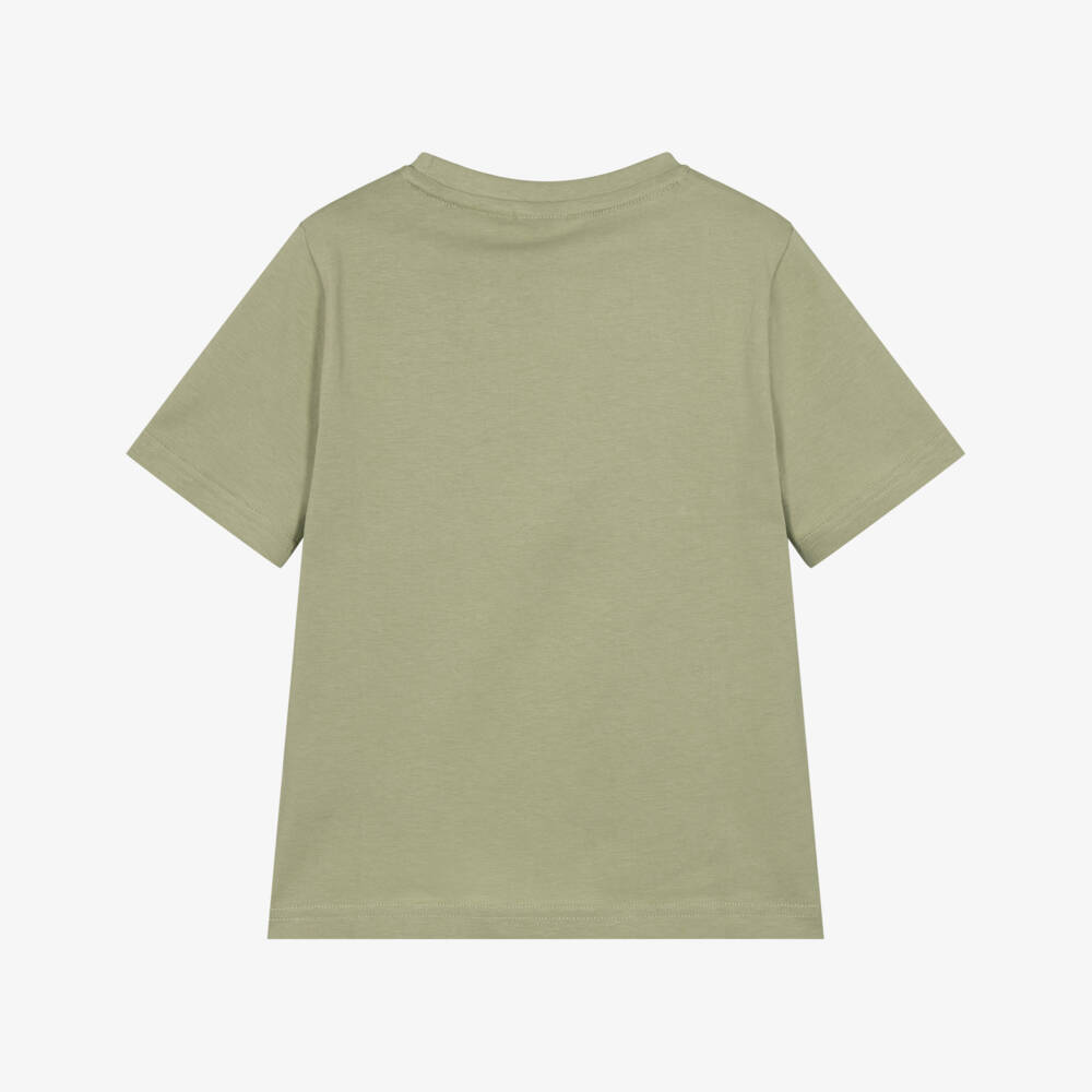 BOSS-Boys Sage Green Cotton T-Shirt with Logo Print | Childrensalon