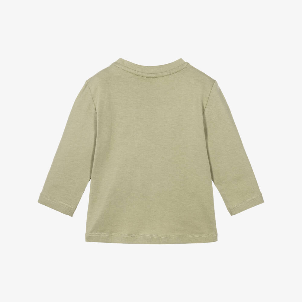 BOSS-Boys Sage Green Cotton Triple Logo Print Top | Childrensalon