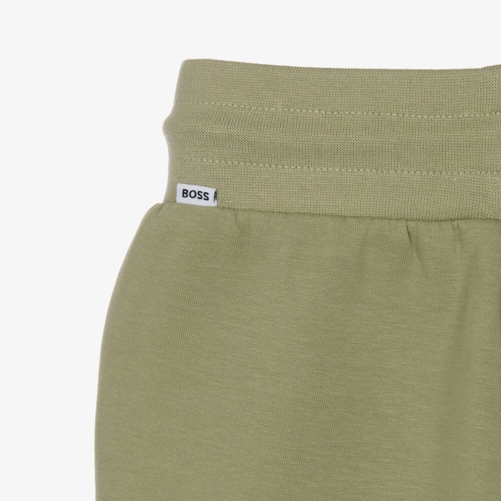 BOSS-Boys Sage Green Jersey Logo Shorts | Childrensalon