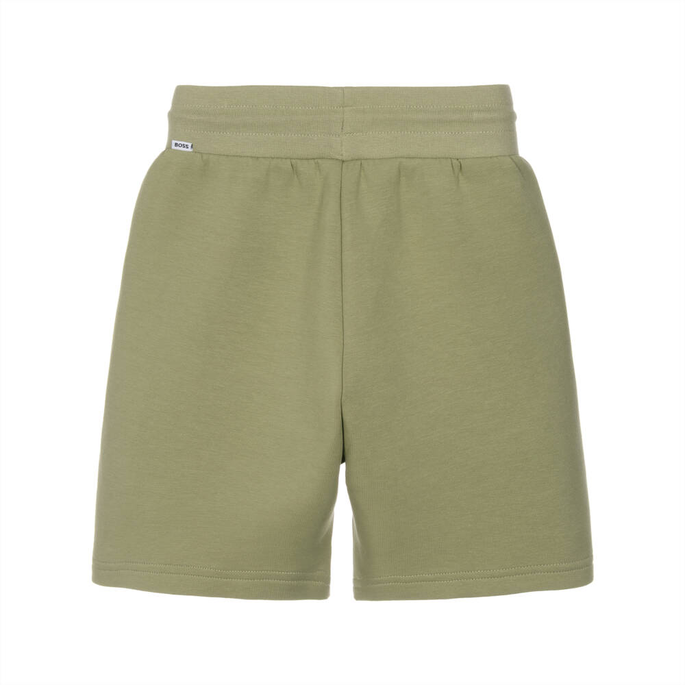 BOSS-Boys Sage Green Jersey Logo Shorts | Childrensalon