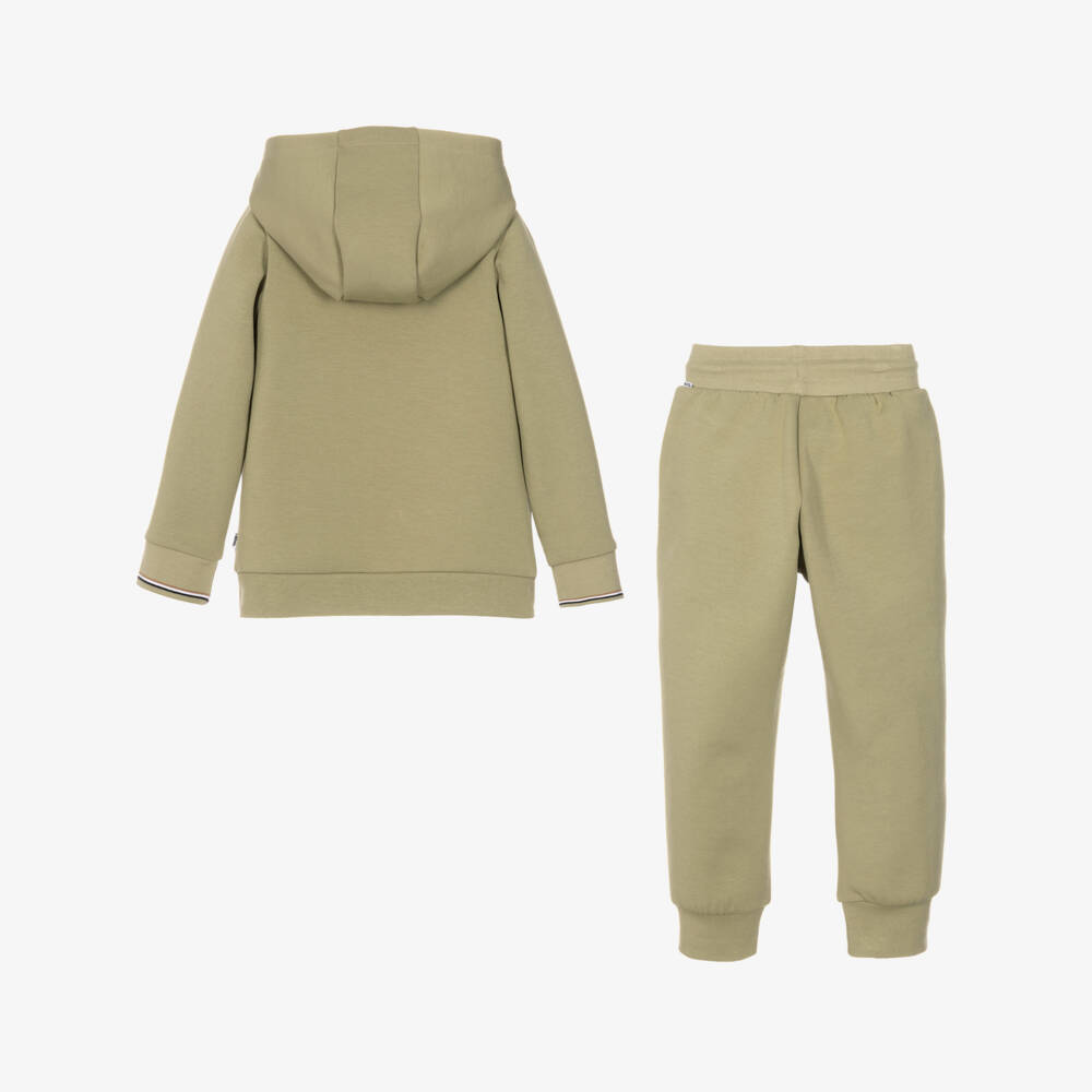 BOSS-Boys Sage Green Logo Tracksuit with Signature Trims | Childrensalon