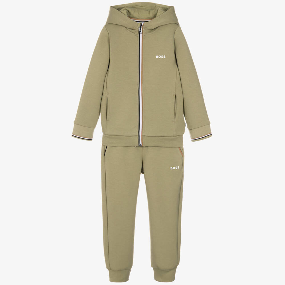 BOSS-Boys Sage Green Logo Tracksuit with Signature Trims | Childrensalon