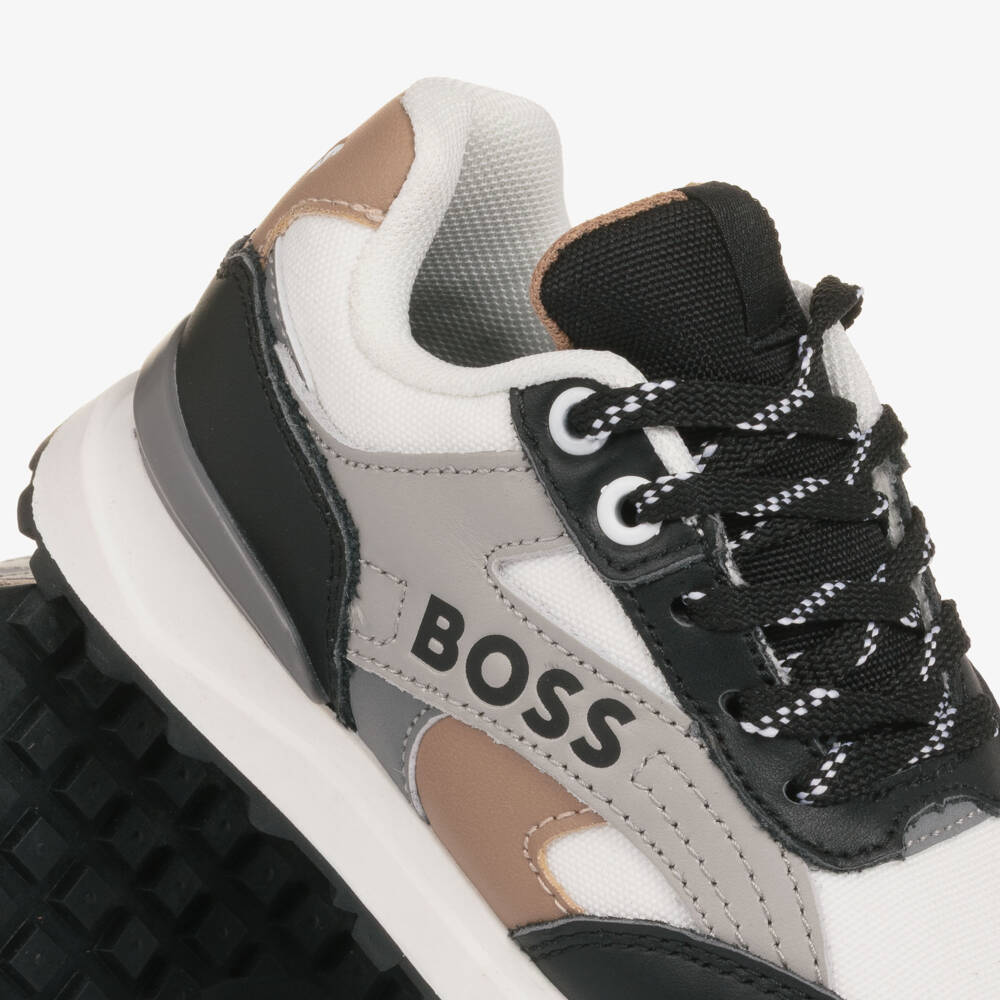 BOSS-Boys Tricolour Leather & Mesh Logo Trainers | Childrensalon