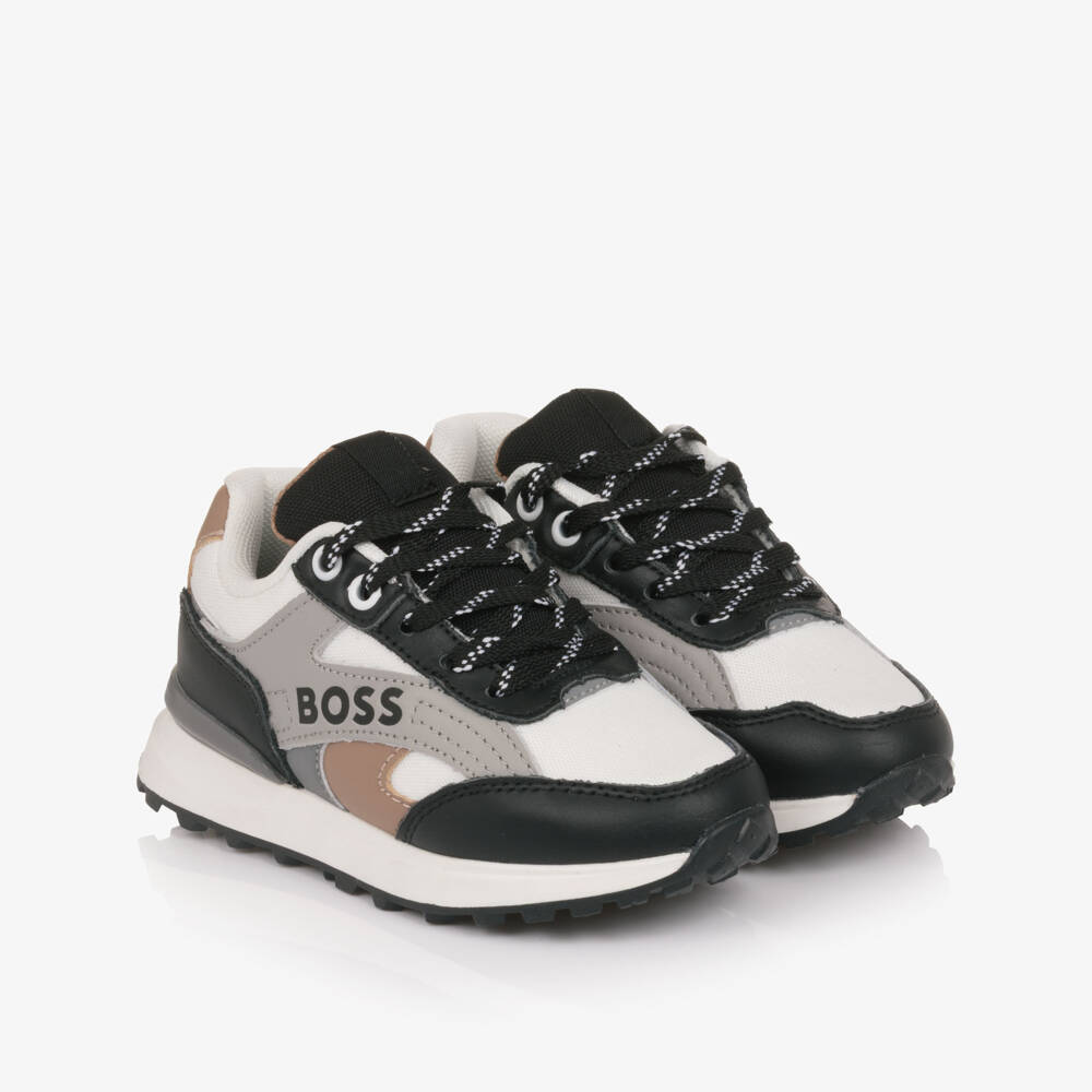 BOSS-Boys Tricolour Leather & Mesh Logo Trainers | Childrensalon