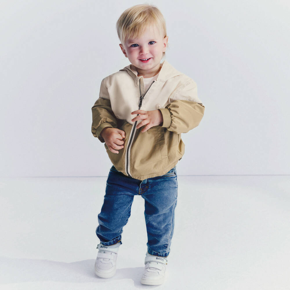 BOSS-Boys Two Tone Beige Windbreaker Jacket | Childrensalon