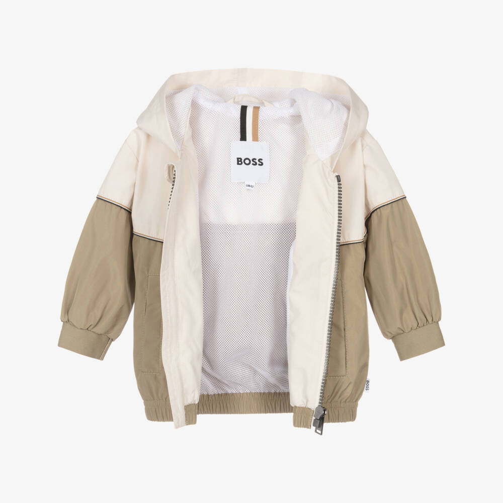 BOSS-Boys Two Tone Beige Windbreaker Jacket | Childrensalon